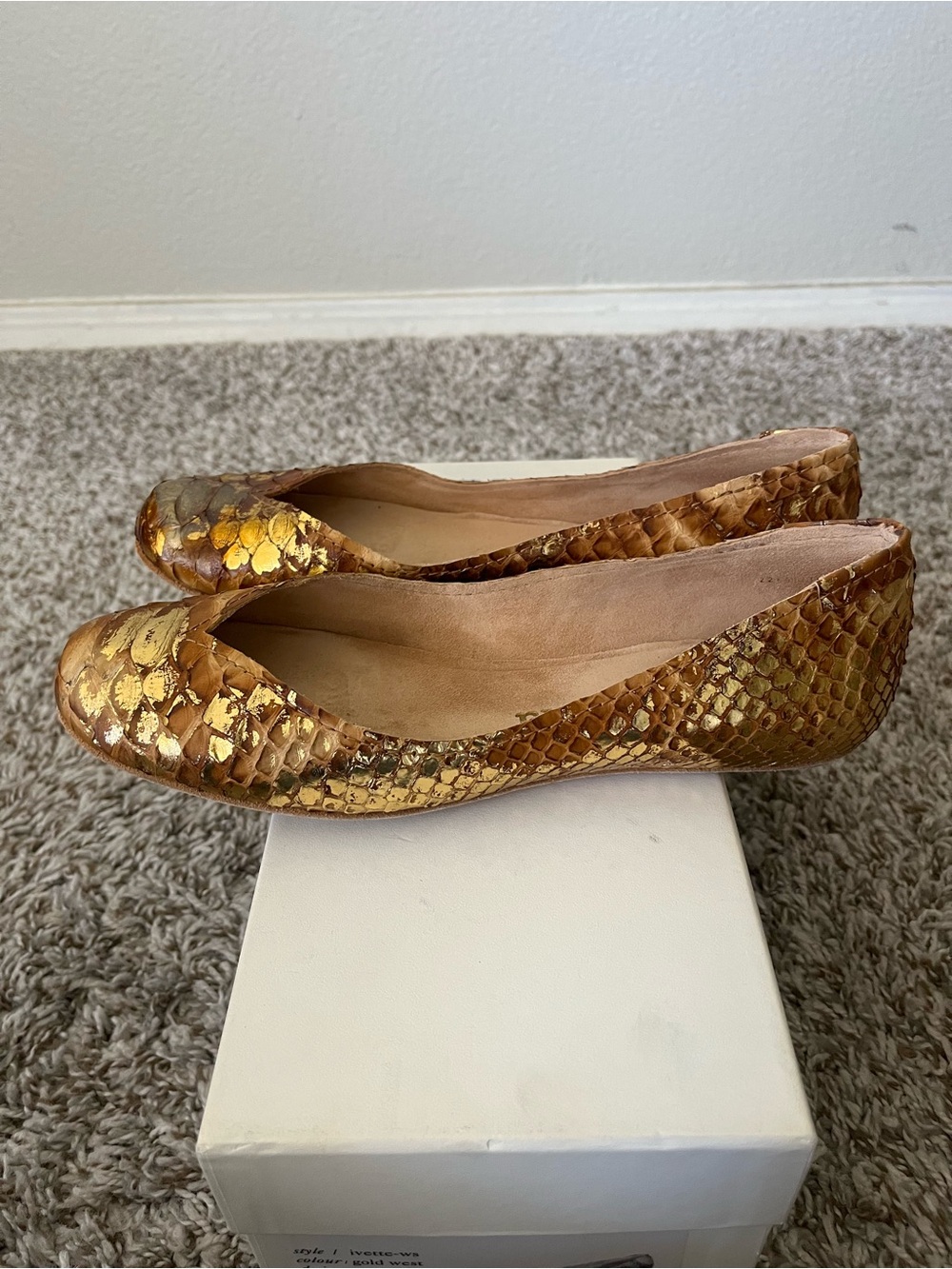 Pedro Garcia Gold & Brown Python Ivette Ballet Flats Women's Size 38/8 US - Picture 4 of 12